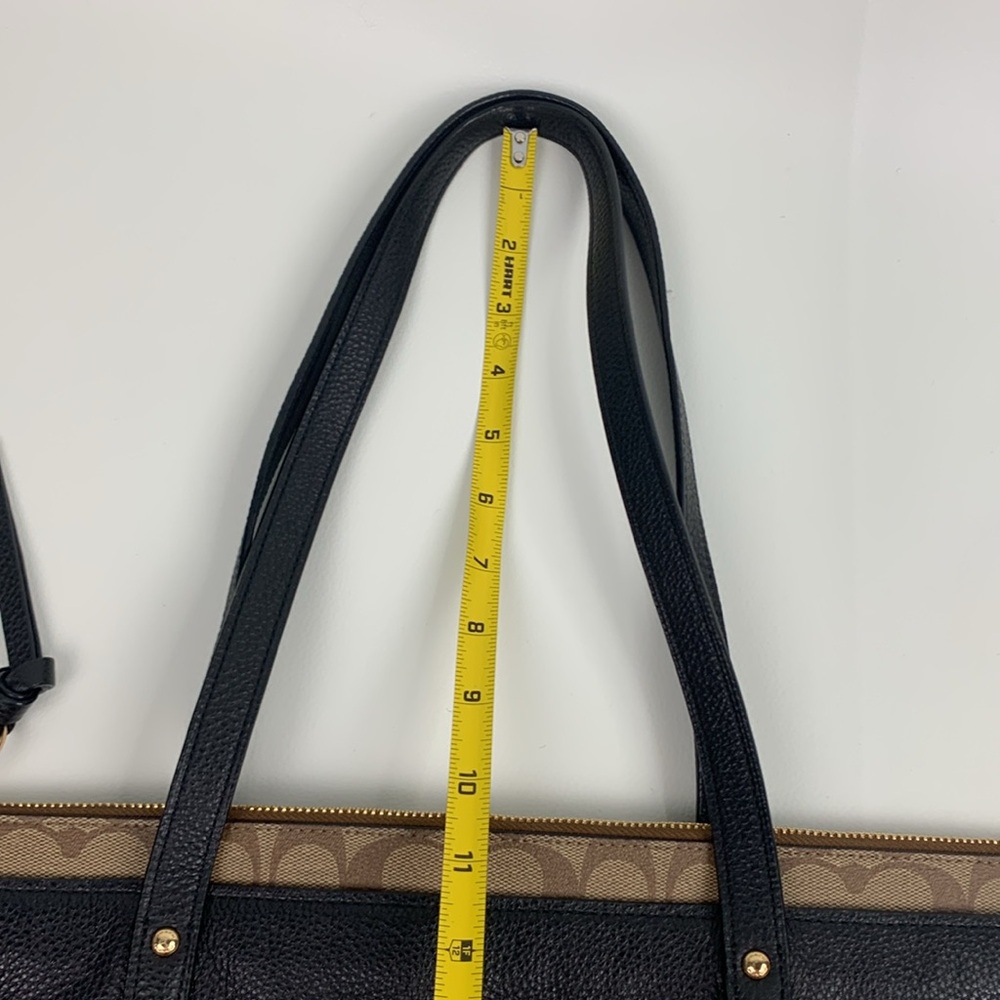 Coach Black Brown Pebbled Leather Signature C Tote shoulder bag Gold charm New - Picture 14 of 17